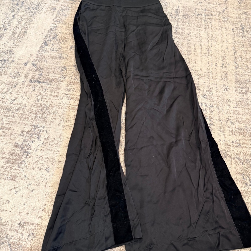 ANIYE BY Womens Black Wide Leg Trousers Velvet Side Stripe Viscose Size M - Picture 3 of 8